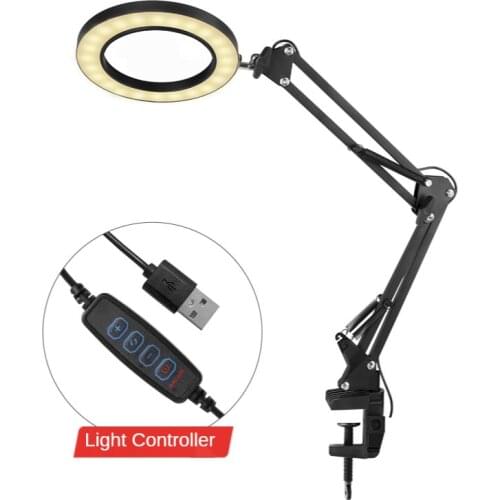 2021 NEW USB LED Magnifier Flexible Table Clamp Reading/Welding Large Lens Magnifying Glass Top Desk Optical Instruments