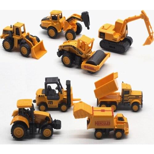 8pcs/set Diecast mini alloy construction vehicle Engineering Car Model Inertia truck mixer excavator Classic Toy Children gift