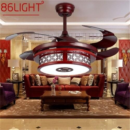 86LIGHT Ceiling Fan Light Invisible Lamp Remote Control Red Modern Creative For Home Dining Room Bedroom Restaurant