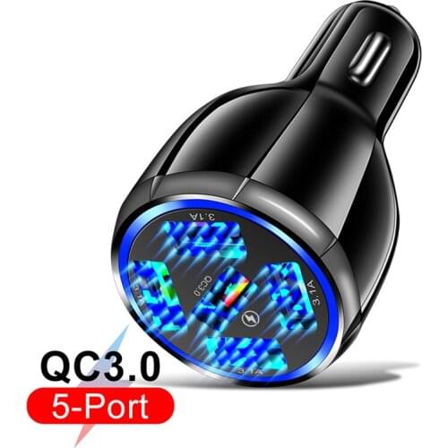 5 Ports USB Car Mini Charger 15A LED Mobile Phone Fast Charging Universal Adapter in Car For iPhone 12 Xiaomi 11 Huawei p40 p30