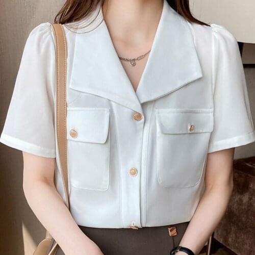 Blousas Top Femme Short Sleeve White Blouse Tops Blouse Women Blusas Mujer De Moda 2021 Verano V-Neck Chiffon Blouse Shirt E852