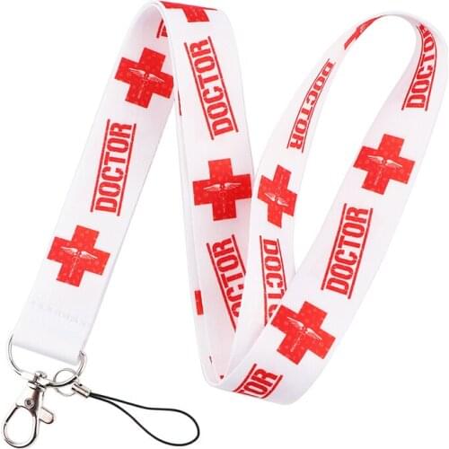 30pcs Doctor Bacteria Keychain Lanyards Id Badge Holder ID Card Pass Gym Mobile Phone Badge Holder Key Strap webbings ribbons