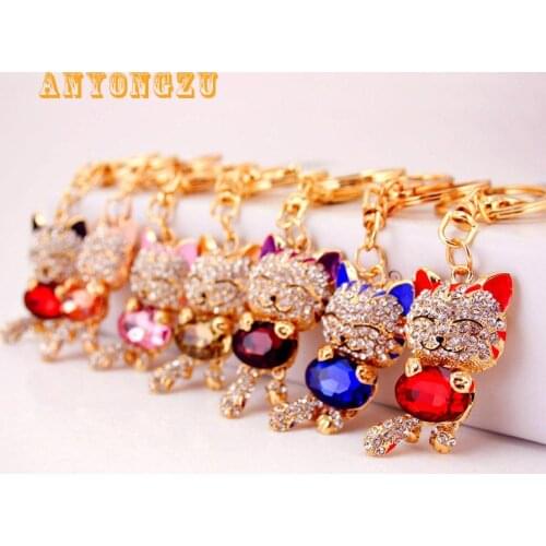 5pcs/lot 5.4*2.4 Payaze Unisex Classic Metal Creative New Ornaments Keychain Cute Cat Hanging Bag 148 Crystal Key Many Colors