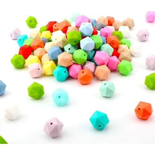 100pcs Teething Silicone Baby Teether Beads Icosahedron Beads Food Grade Silicone Non-toxic Infant Teething Accessories