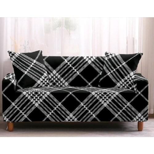 3D Black and White Plaid Print Sofa Cover Slipcover Stretch Sofa Covers for Living Room Elastic Couch Chair Cover 1-4-seater
