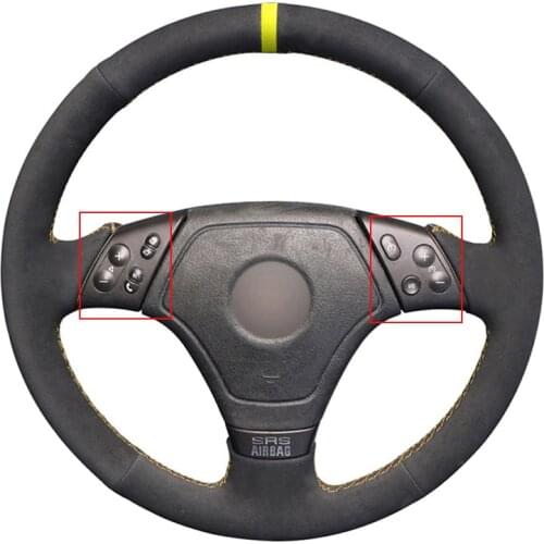 Black Suede Yellow Marker High Quality DIY Hand Stitched Car Steering Wheel Cover for BMW E36 E46 E39