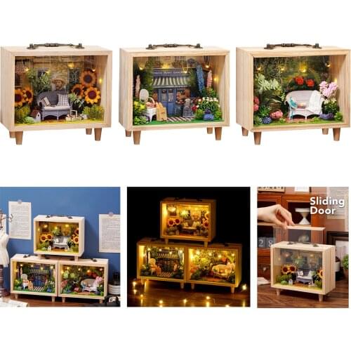 DIY Dollhouse LED Light Wooden Box Miniature Furniture Doll House Kids Toys