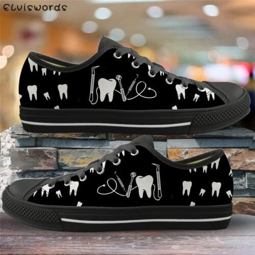 ELVISWORDS Dentist Equipment Print Cartoon Canvas Shoes Leisure Vulcanized Shoes for Students Girls Lightweight Sneakers Zapatos