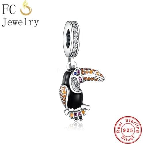FC Jewelry Fit Original Charm Bracelet 925 Silver Color Zircon Tropical Woodpecker Toucan Bead For Making Women Berloque 2021