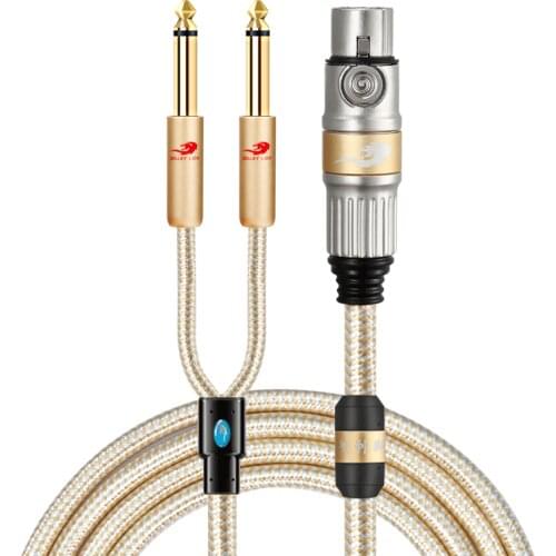 HiFi XLR 3 Pin Female to Dual 1/4 inch TS Mono 6.35mm Male Audio Cable for Amplifier Speaker Mixer Console Microphone Y Splitter
