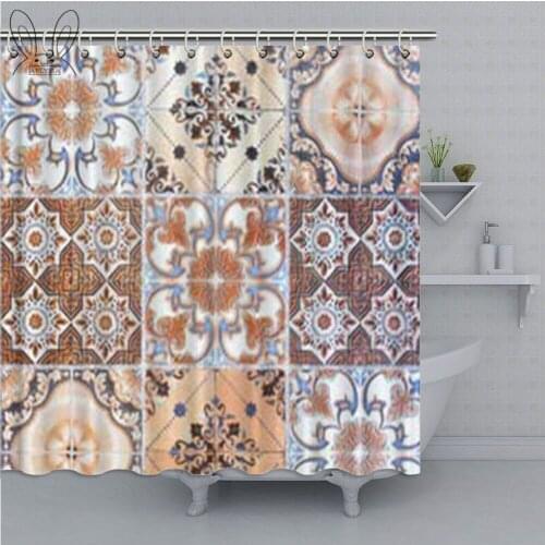 Indian Medallion Bathroom Curtain Colorful Vintage Waterproof Shower Curtain Polyester Fabric Bathtub Curtain Bathroom Shower
