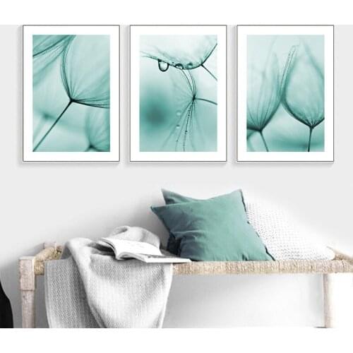 Nordic Minimalist Art Canvas Painting Poster Raindrops Green Dandelion Print Wall Art Picture For Living Room Home Decor TB61