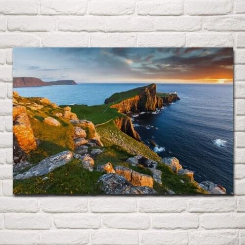 Scotland Coast Scenery Stones Sea Sky Milovaig Nature KD090 living room home wall art decor wood frame fabric posters prints
