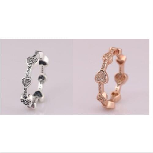925 Sterling Silver Pan Ring AlluP Ring Hearts With Crystal Rings For Women Wedding Party Gift EuroPe Fashion Jewelry