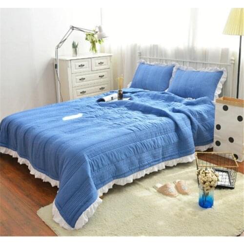 Korean version of washed cotton Bedspread Fitted Sheet Pillowcases 2/3 pcs Luxury Pure Pleated lace Bedding