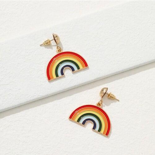 Korean Fashion Rainbow Earrings for Women Cute Gold Metal Hanging Drop Earrings Jewelry Accessories 2021 Womens Earring Gifts