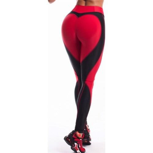 Hot! Heart Shape Leggings Women New Black Red Patchwork Sporting Leggins Ladies Push Up Workout Fitness Elastic Legging Pants
