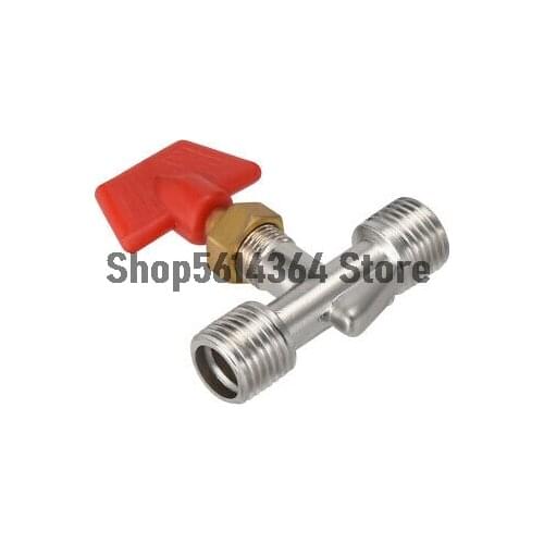 Metal 1/8PT 1/4PT Male Thread Air Compressor Inline Manual Valve Red Silver Tone