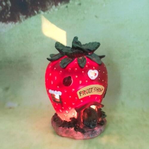 Red Strawberry Fairy House Mini Landscape Miniature Garden Lawn Courtyard Ornament Decoration Solar LED Glowing Resin Crafts