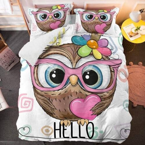 Cartoon Owl Kids Comforter Bedding Set 3D Print Luxury Queen King Single Duvet Cover Set Home Textile Decoration Modern Cute