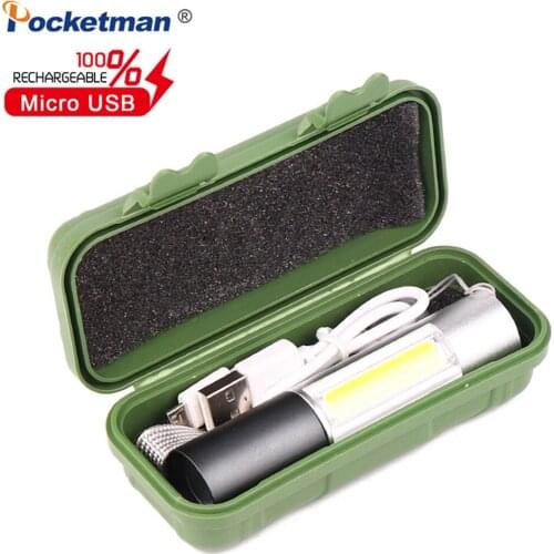 New COB LED Flashlight USB Rechargeable Torch Zoom LED Torch Handy Powerful Flashlight Super with Built-in Battery USB Cable