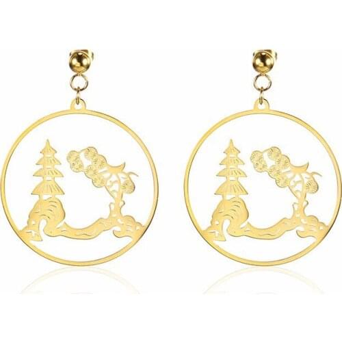 RIR Stainless Steel Round Hollow Hanging Qinghai Earrings Temperament Landscape Ladies Earrings Tourist Jewellery Gift