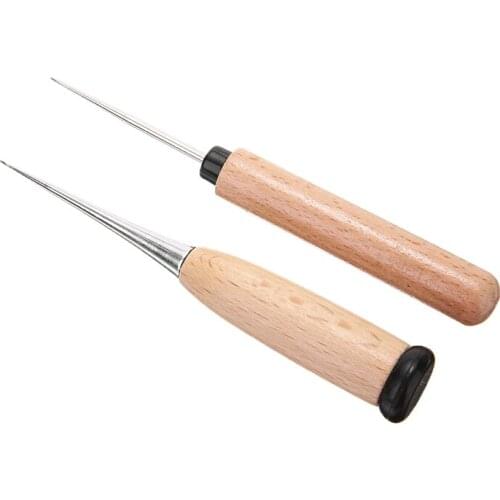 2Pcs/Set Canvas Awl Tool Stainless Steel Needle Wooden Handle Hand Stitching Taper Needle Canvas Leather Sewing Shoes Awl Tool