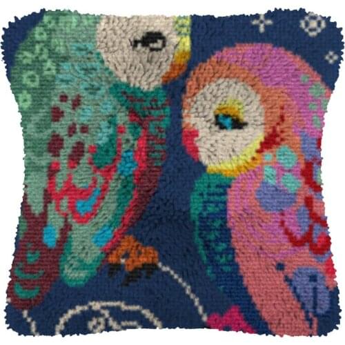 Owl Latch Hook Kit Make Cushion Canvas Crochet Pillow Case Latch Hook Cushion Cover Arts & Craft
