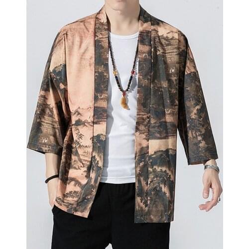 Japanese Kimono Cardigan Men vintage Cardigan Cosplay Shirt Comfortable landscape painting Loose Baggy Tops blouse