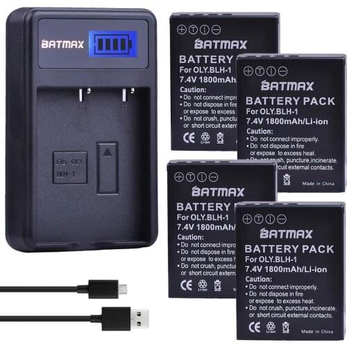 Batmax 4Pcs BLH-1 BLH1 Li-ion Battery akku +LCD USB Battery Charger for Olympus E-M1 Mark II Camera