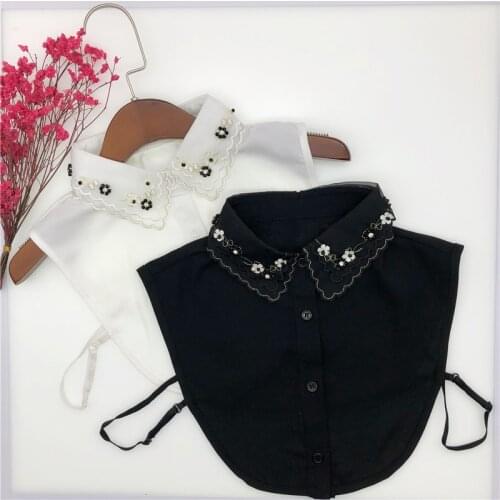 Linbaiway Women Shirt Handmade Beads Fake Lapel Neck Collar False Collar Women Turn Down Detachable Collars Clothes Accessories