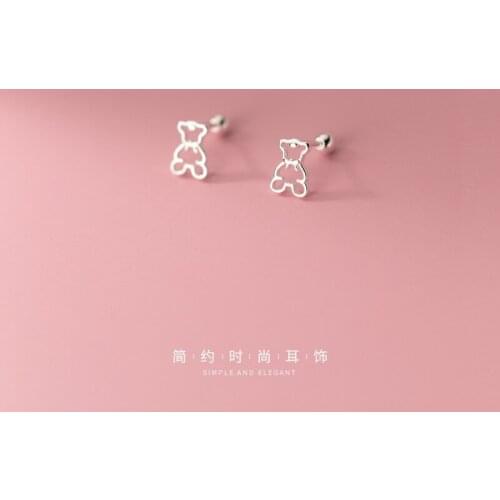 Real 925 Sterling Silver Stud Earrings for Women Teen Girls Hollow Bear Shaped Cute Small Earings Fashion Jewlery 2021