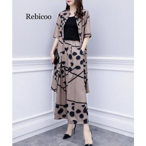 Floral Print Big Size Ensemble Femme Survetement Wide Leg Pants Fashion Two Piece Set Elegant Temperament Womens Summer Suit