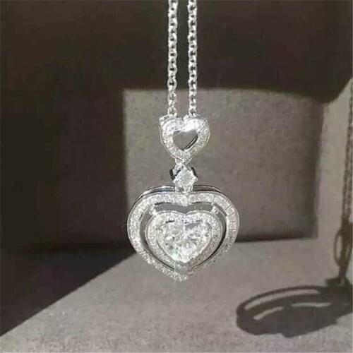 Heart Lovers Promise Pendant Diamond cz Real 925 sterling silver Engagement Wedding Pendant necklace for women Bridal Jewelry
