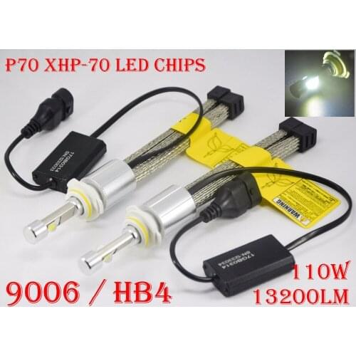 1 Set 9006 HB4 110W 13200LM P70 LED Headlight XHP-70 4LED Chips Fanless Super Bright Conversion Kit Driving Fog Headlamps Bulbs