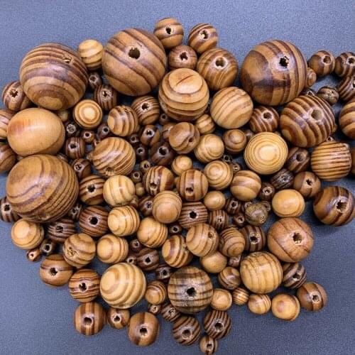 10-200Pcs 6-18mm Natural Grain Wooden Round Beads Pine Spacer Wood Loose Beads for Bracelet Necklace DIY Jewelry Making