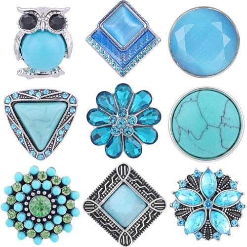 10pcs Newest Styles Lake Blue Snaps Mix Pack 18mm GingerSnaps Snap button Charms Snap Jewelry VN-1981