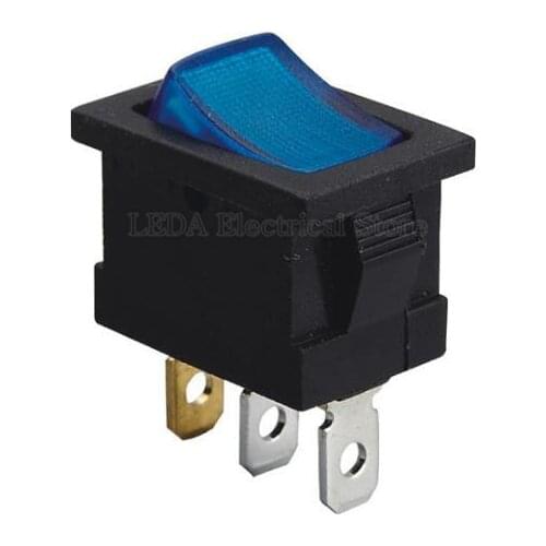 2Pcs KCD1-102 N 21*15 mm AC 6A/250V 10A/125V 3 Pin 2 Position Boat Rocker Switch ON-OFF Switch Blue 21x15mm