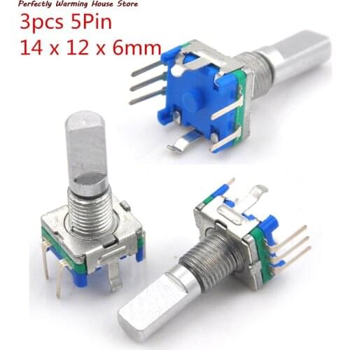 3pcs Shaft 6mm Hole 7mm 5Pin D Shaft 20 Detents Points 360 Degree Rotary Encoder w Push Button Potentiometer 14 x 12 x 6mm