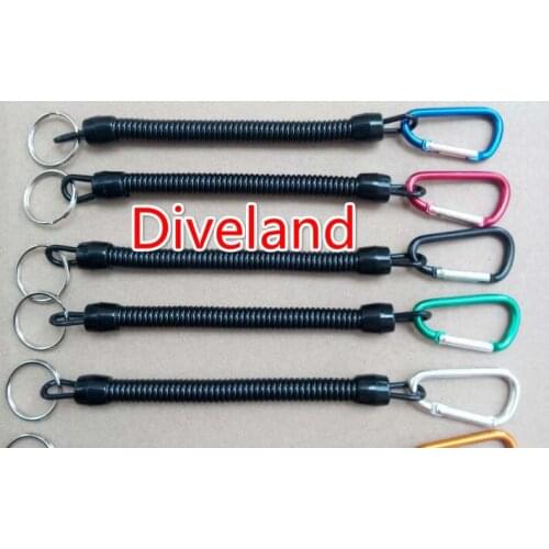 5pcs/lot Spearfishing Accessories Scuba Diving Anti-Lost Spring Coil Lanyard with Aluminum Alloy Carabiner