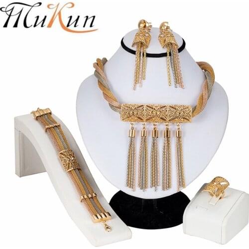 African Beads Jewelry Set Gold Inlaid Jewelry Elegant Ladies Alloy Long Necklace Set Charm Nigerian Wedding Jewelry Making Gifts