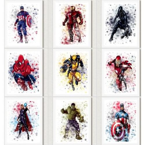 Watercolor Marvel Canvas Painting Superhero Hulk Captain America Spiderman Posters and Prints Wall Art Picture Kids Room Decor