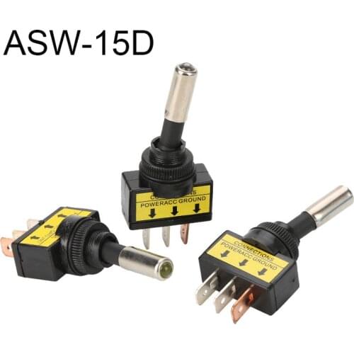 ASW-15D 12V 20A Toggle Switch On Off 12mm Red Green Blue Yellow White LED Car Auto Toggle Switch 3pin SPST