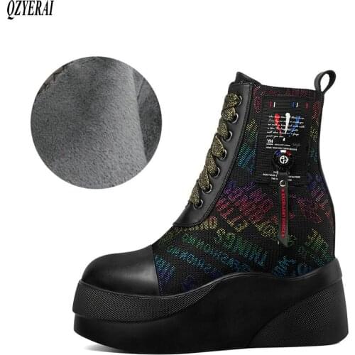 New Winter women shoes 100% natural Genuine leather boots women boots wedge Warm fur Female boots cowhide Chelsea snow boots