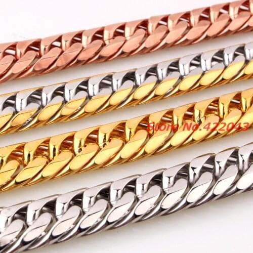7-40" Huge Heavy 316L Stainless Steel Silver Rose Gold color Cuban Chain Mens Necklace 13/16MM Top Design