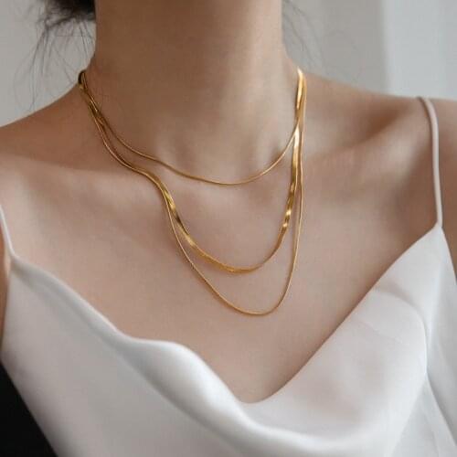 YUN RUO Multi-layer Snake Chain Necklace Female European American Fashion Sense Korean Tide Three-layer Stainless Steel Necklace