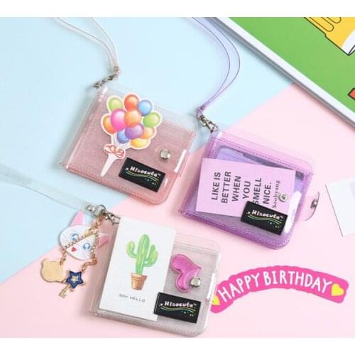 New Arrival Kawaii Bling Bling Folded Korean ID Credit Bank Bus Card Holder Cute Card Protector Case Wallet School Stationery