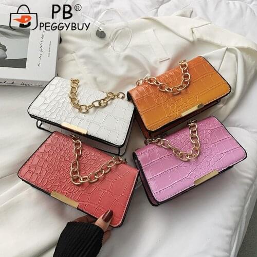 Design Luxury Hand Bag Female Travel Retro Alligator Pattern PU Messenger Bag Casual Women Thick Chain Small Handbag