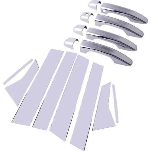 Chrome 8pcs/Set Side Door Handle W/Smart Keyhole + Pillar Post Cover Trim Set Fit for Honda Accord 2018 2019 2020