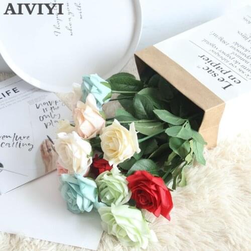 Artificial Real Touch Hand Felt Rose Latex Flower Valentines Day Preparation DIY Wedding Decoration Home Decor